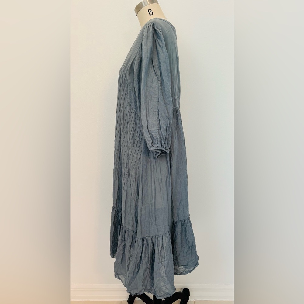 JP And Mattie ‘Charlotte’ Dress Gray Blue Cotton Pintucks Ruffles Cottagecore M - Picture 5 of 9